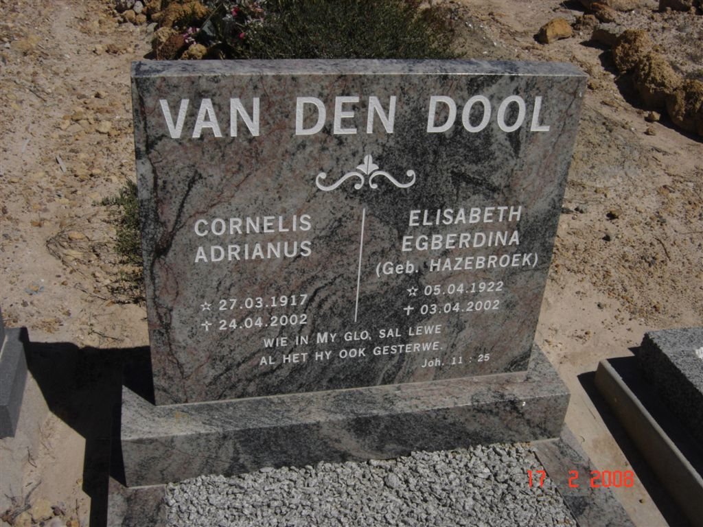 DOOL Cornelis Adrianus, van den 1917-2002 &amp; Elisabeth Egberdina HAZEBROEK 1922-2002