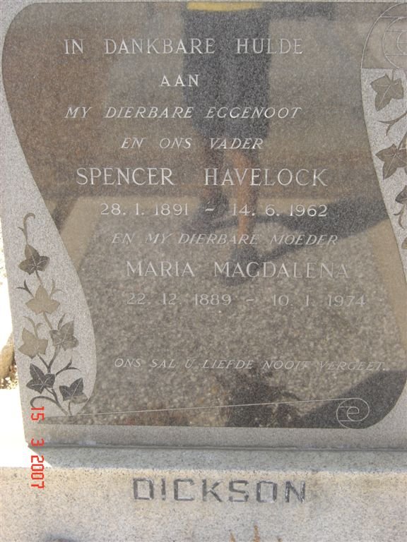 DICKSON Spencer Havelock 1891-1962 &amp; Maria Magdalena 1889-1974