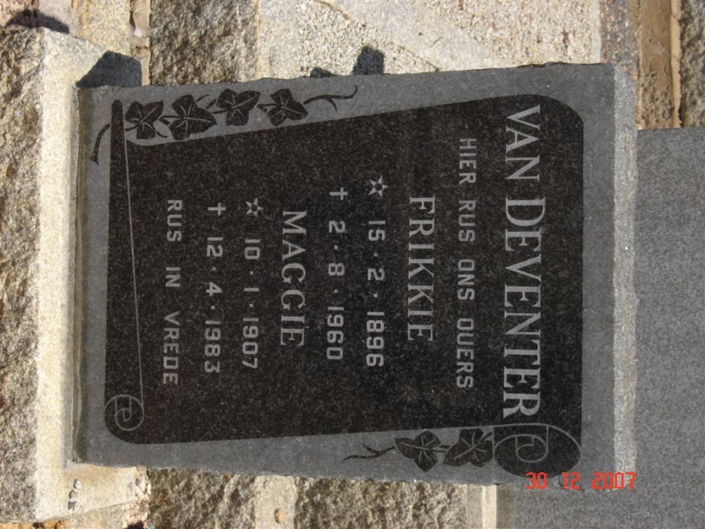 DEVENTER Frikkie, van 1896-1960 &amp; Maggie 1907-1983