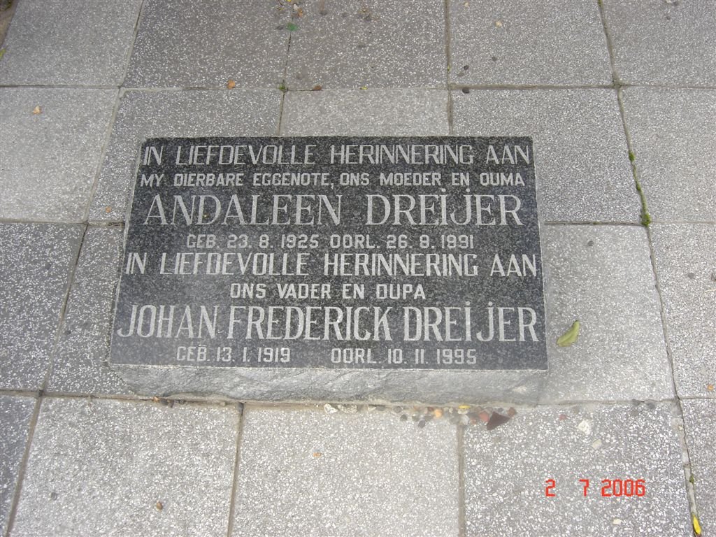 DREIJER Johan Frederick 1919-1995 &amp; Andaleen 1925-1991