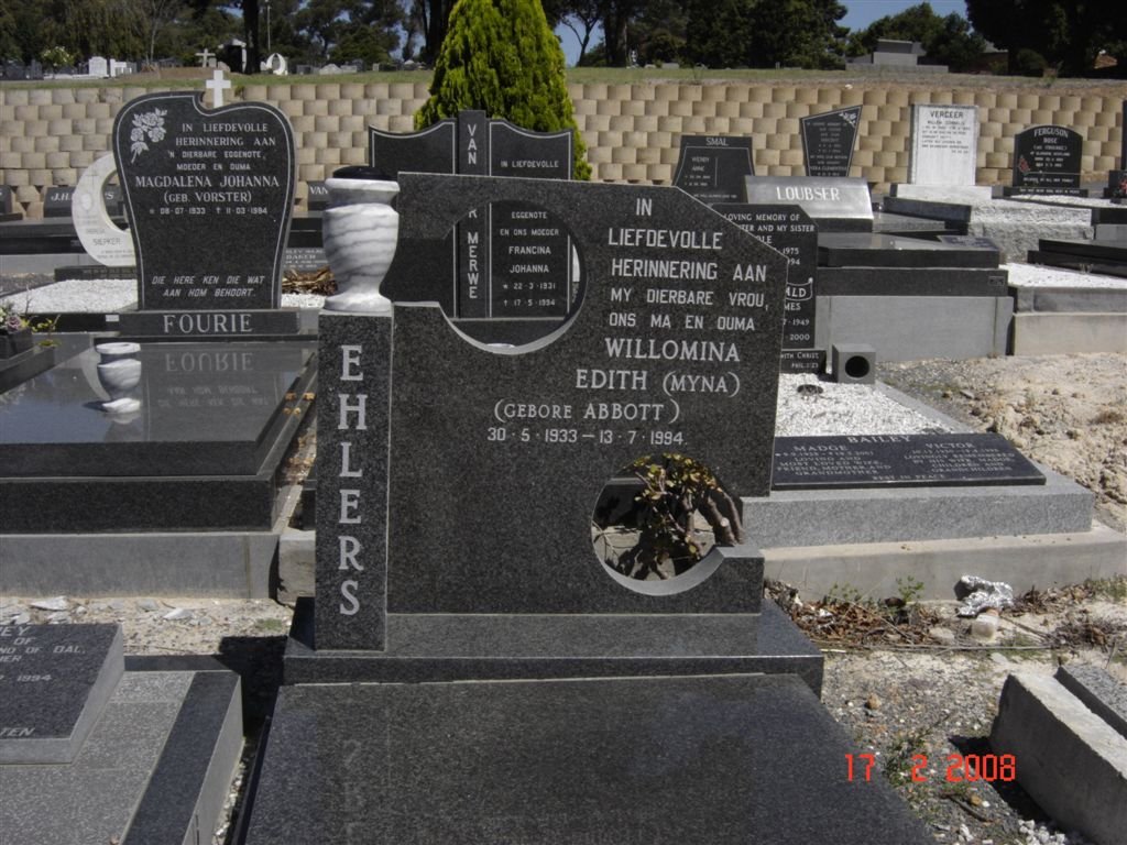 EHLERS Willomina Edith nee ABBOTT 1933-1994