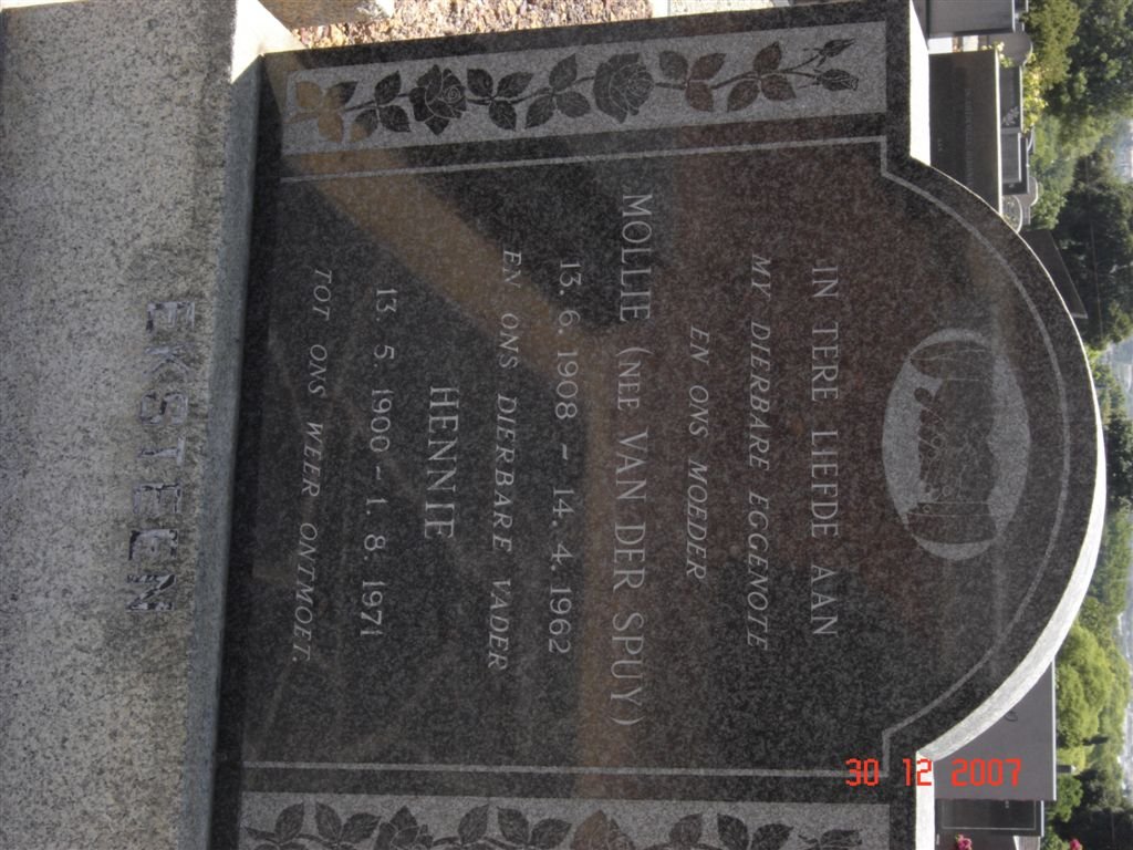 EKSTEEN Hennie 1900-1971 &amp; Mollie VAN DER SPUY 1908-1962