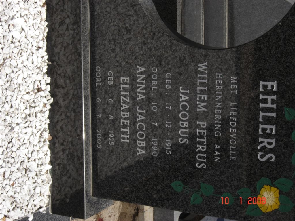 EHLERS Willem Petrus Jacobus 1915-1990 &amp; Anna Jacoba Elizabeth 1925-2005