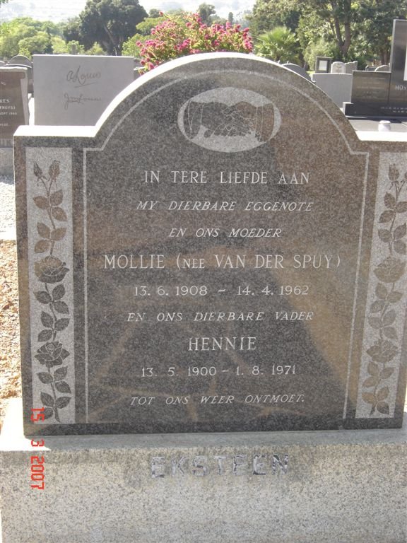 EKSTEEN Hennie 1900-1971 &amp; Mollie VAN DER SPUY 1908-1962
