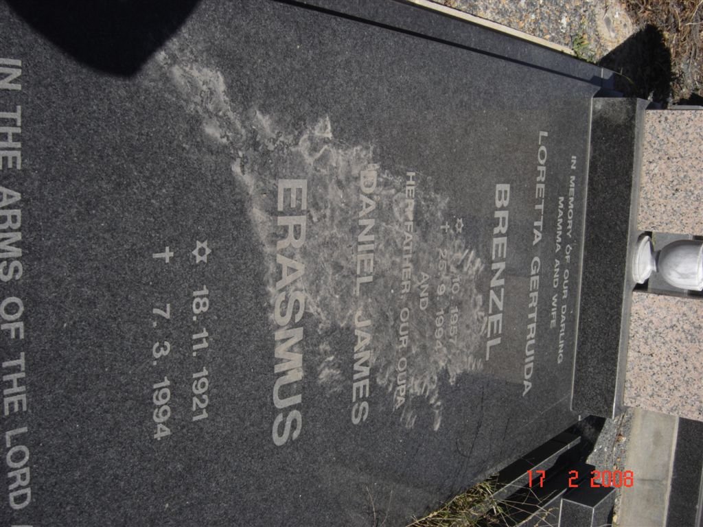 ERASMUS Daniel James 1921-1994 :: BRENZEL Loretta Gertruida  1957-1994