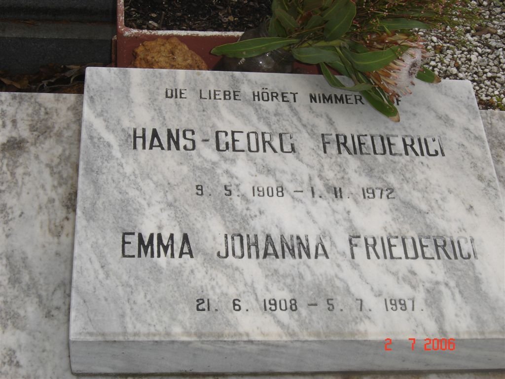 FRIEDERICH Hans-Georg 1908-1972 &amp; Emma Johanna 1908-1997