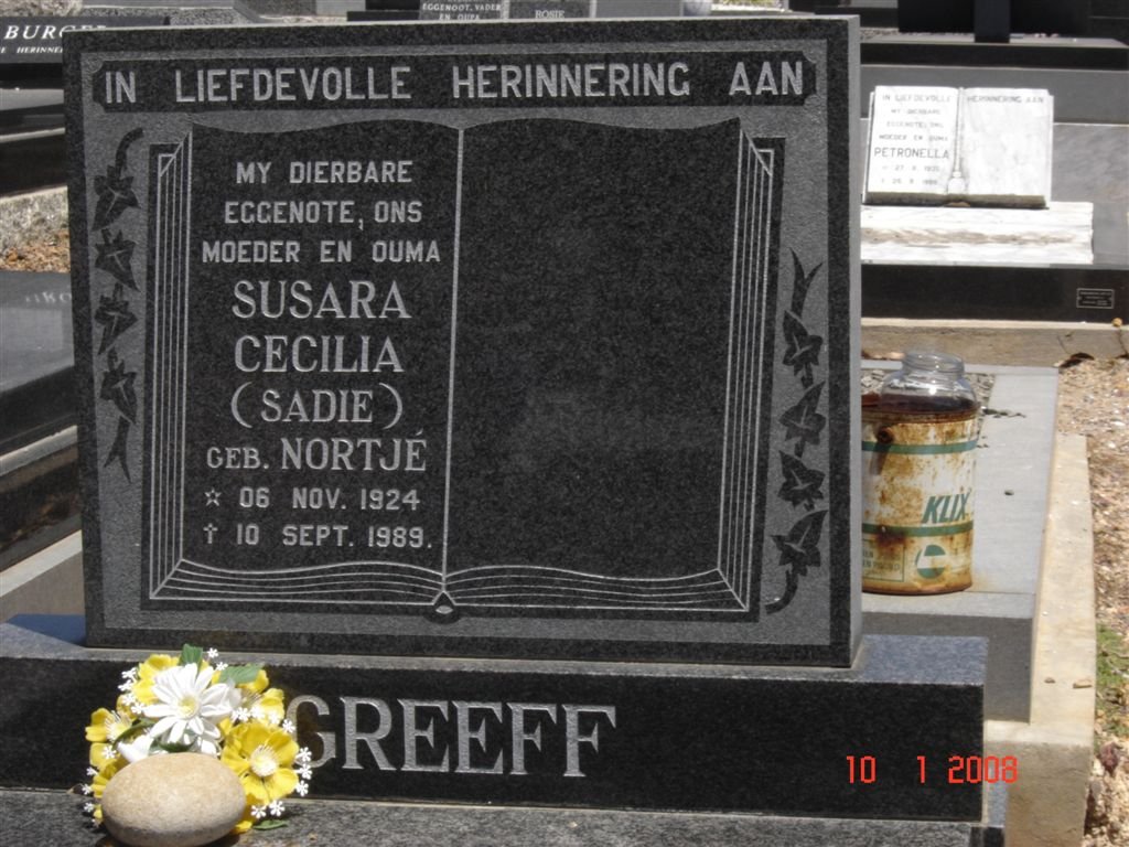 GREEFF Susara Cecilia nee NORTJé 1924-1989