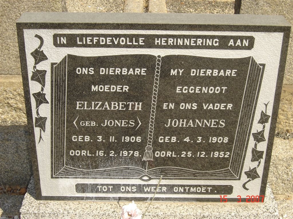 GOEDE Johannes 1908-1952, de &amp; Elizabeth JONES 1906-1978