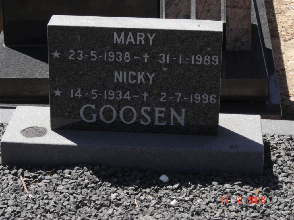 GOOSEN Nicky 1934-1996 &amp; Mary 1938-1989