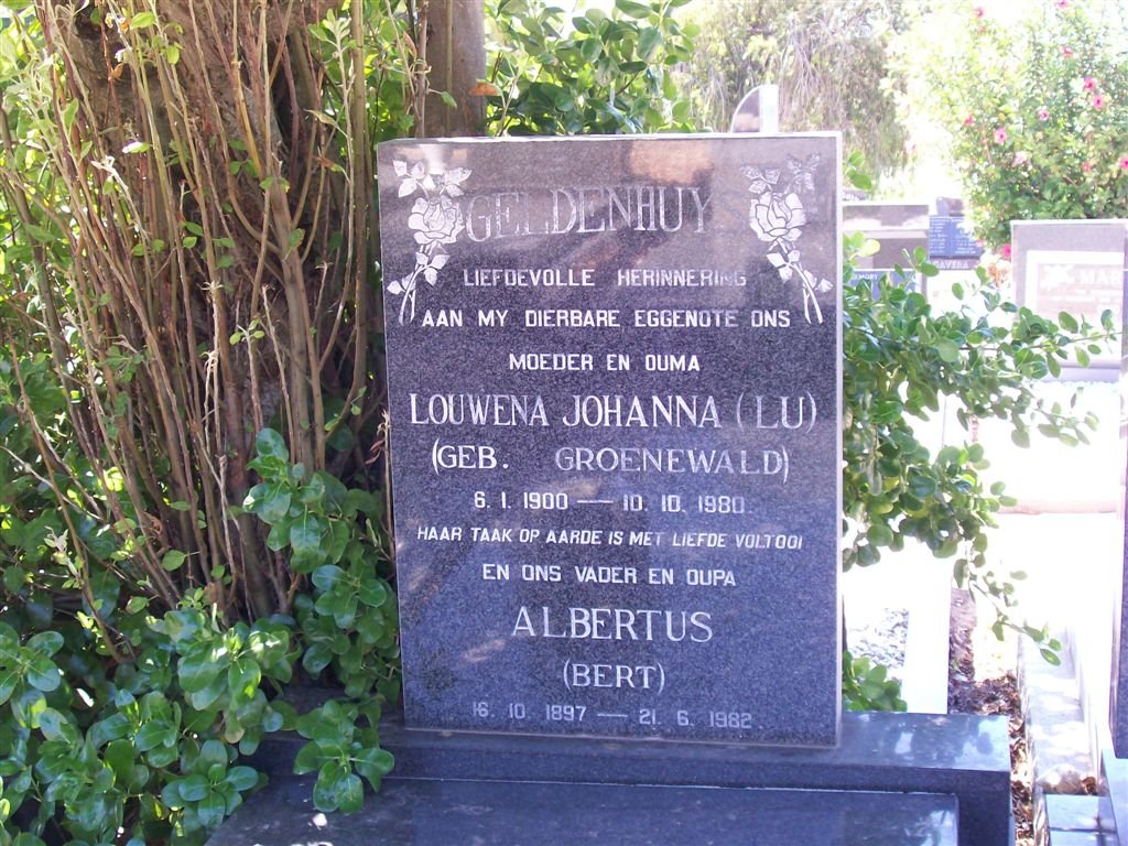 GELDENHUYS Albertus 1897-1982 &amp; Louwena Johanna GROENEWALD 1900-1980