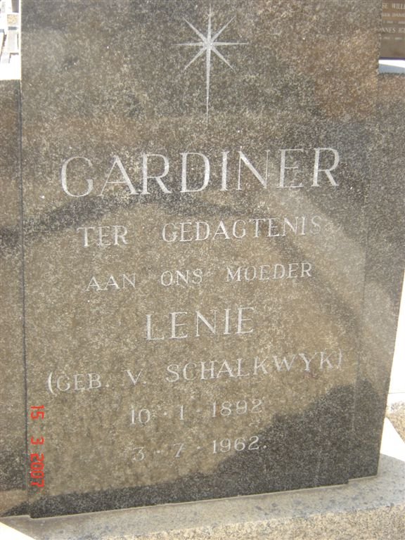 GARDINER Lenie nee V. SCHALKWYK 1892-1962