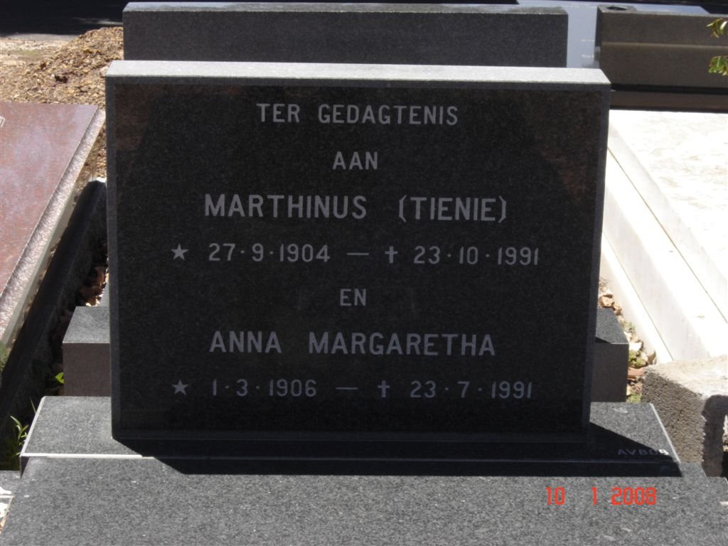 GERBER Marthinus 1904-1991 &amp; Anna Margaretha 1906-1991