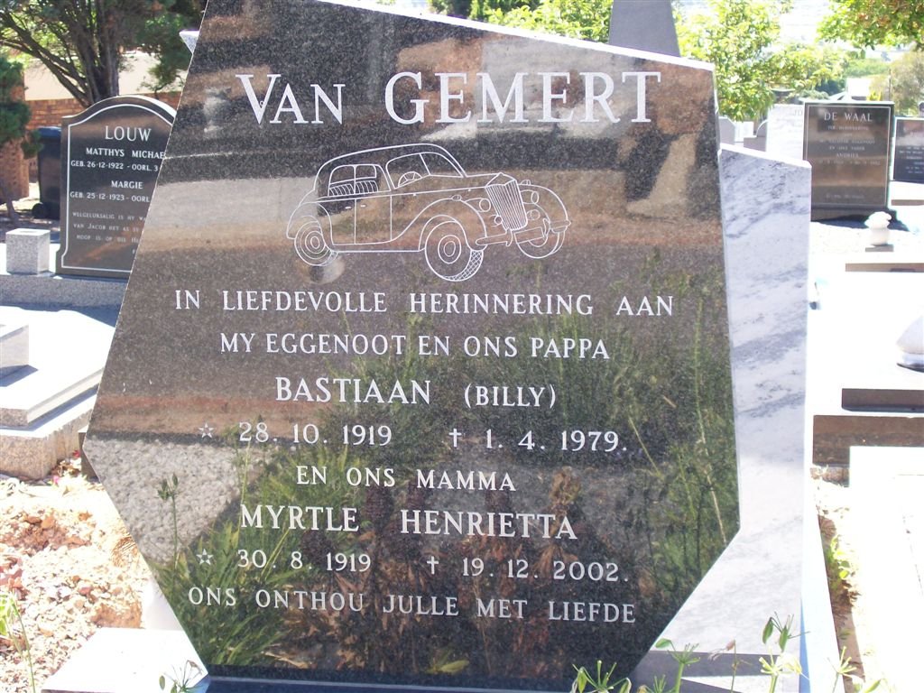 GEMERT Bastiaan, van 1919-1979 &amp; Myrtle Henrietta 1919-2002