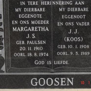 GOOSEN J.J. 1908-1989 &amp; Margaretha J.S. PAULSEN 1910-1974