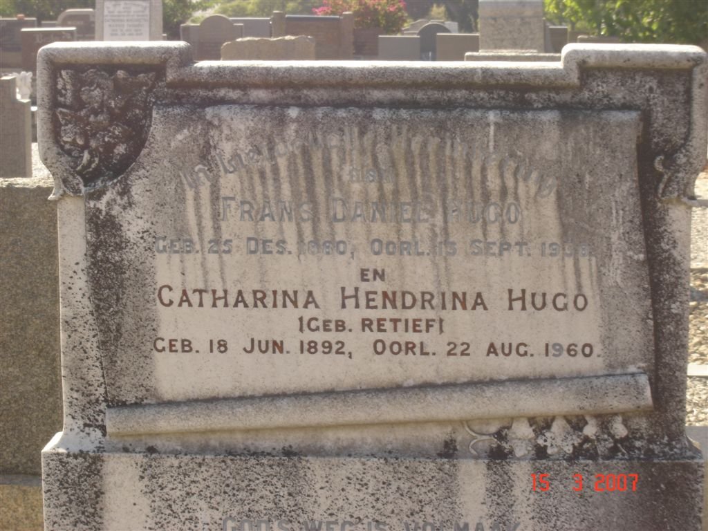 HUGO Frans Daniel 1890-19?? &amp; Catharina Hendrina RETIEF 1892-1960