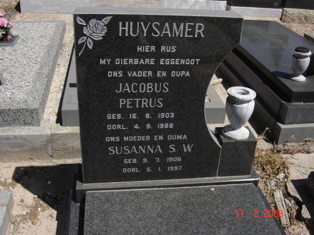 HUYSAMER Jacobus Petrus 1903-1988 &amp; Susanna S.W. 1906-1997
