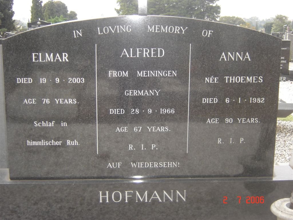 HOFMANN Alfred -1966 &amp; Anna THOEMES -1982 :: HOFMANN Elmar -2003