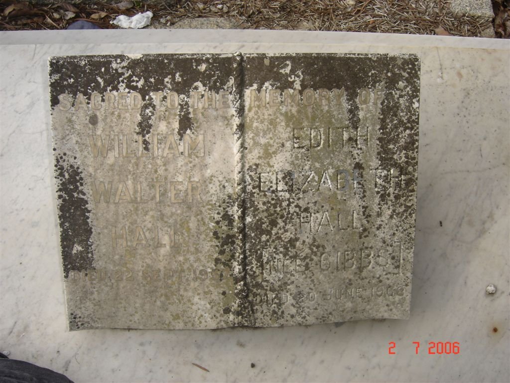 HALL William Walter ??-?? &amp; Edith Elizabeth GIBBS -19??