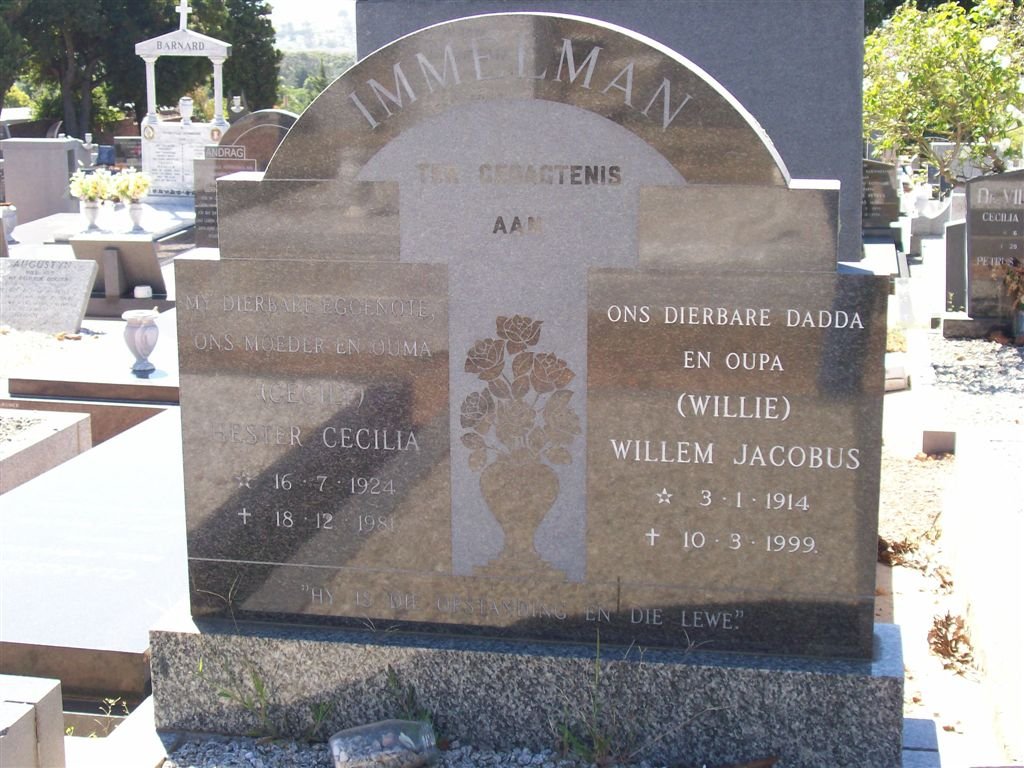 IMMELMAN Willem Jacobus 1914-1999 &amp; Hester Cecilia 1924-1981