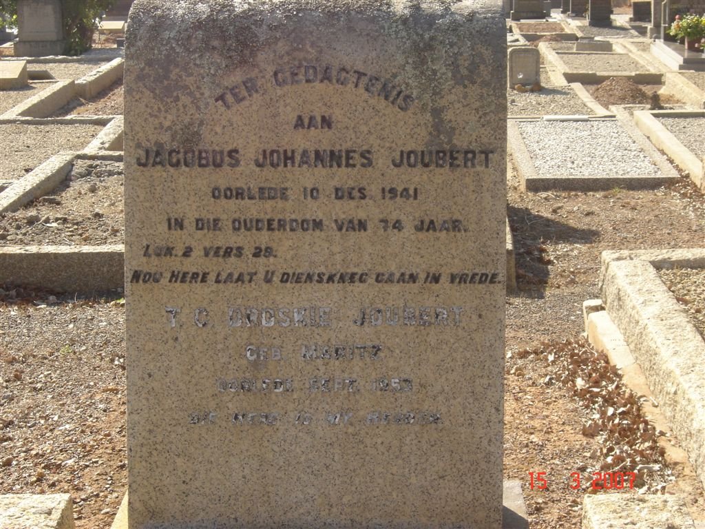 JOUBERT Jacobus Johannes -1941 &amp; T.C. DROSKIE nee MARITZ -1953