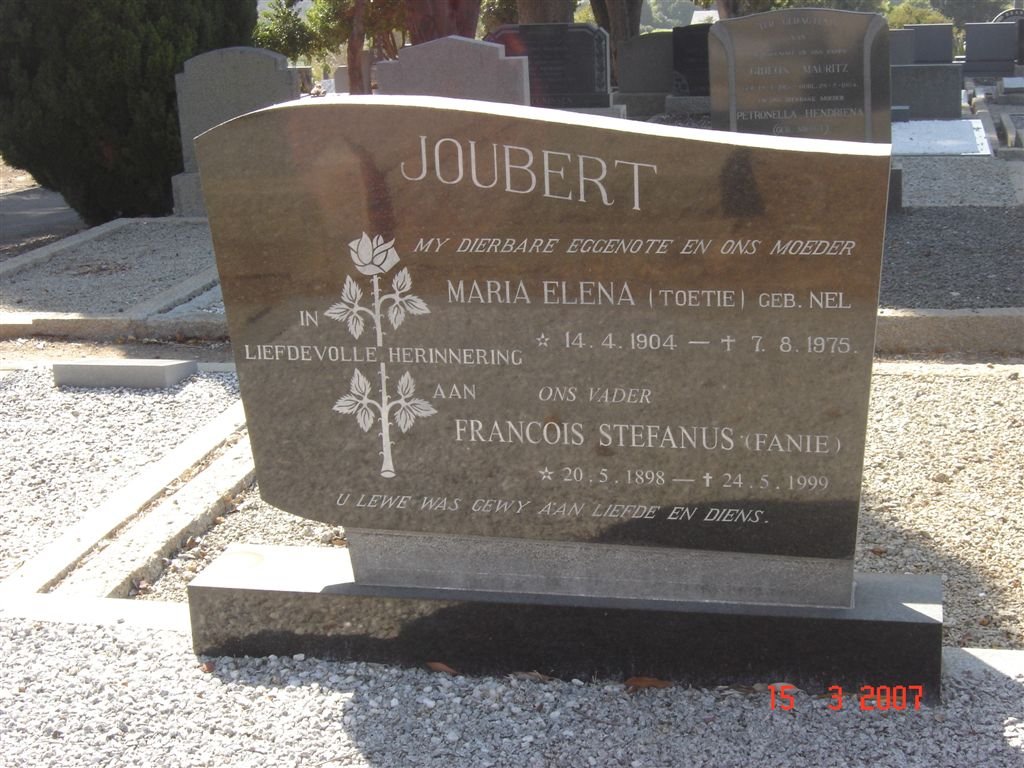 JOUBERT Francois Stefanus 1898-1999 &amp; Maria Elena NEL 1904-1975