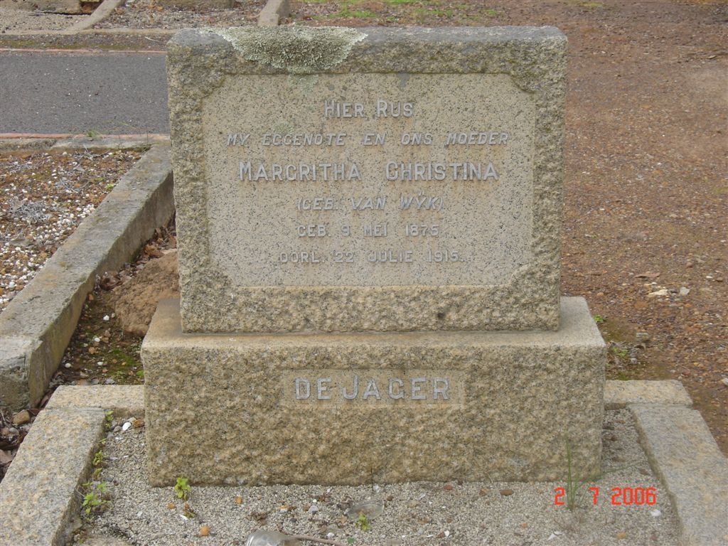 JAGER Margritha Christina, de nee VAN WYK 1875-1915