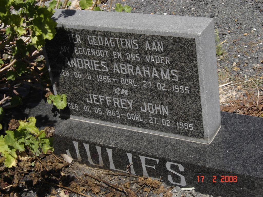 JULIES Andries Abrahams 1966-1995 &amp; Jeffrey John 1963-1995
