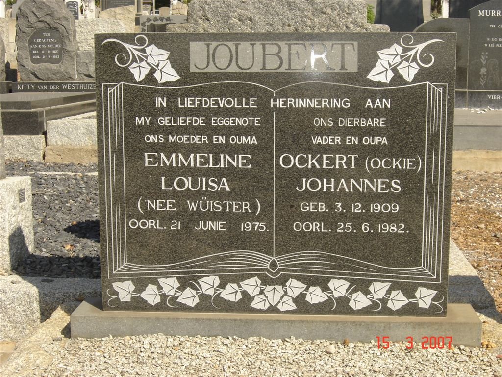 JOUBERT Ockert Johannes 1909-1982 &amp; Emmeline Louisa WÜISTER -1975