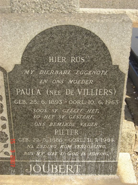 JOUBERT Pieter 1886-1964 &amp; Paula DE VILLIERS 1893-1963