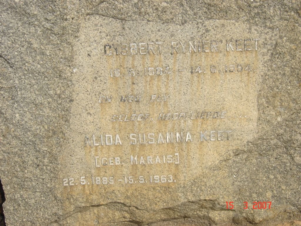 KEET Gysbert Rynier 1884-1954 &amp; Alida Susanna MARAIS 1885-1963