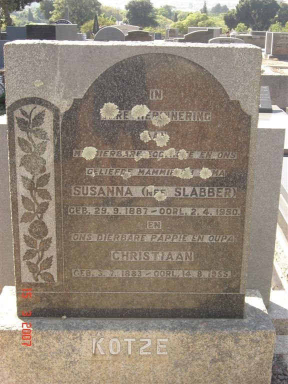 KOTZE Christiaan 1883-1955 &amp; Susanna SLABBER 1887-1950