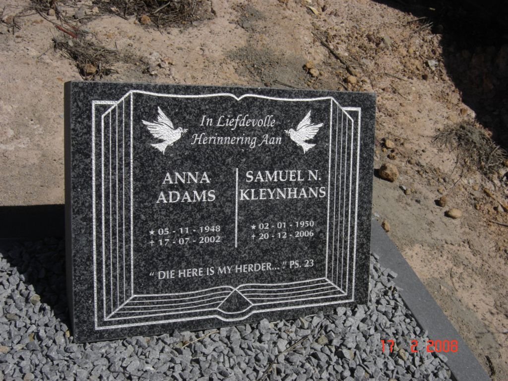 KLEYNHANS Samuel N. 1950-2006 :: ADAMS Anna  1948-2002
