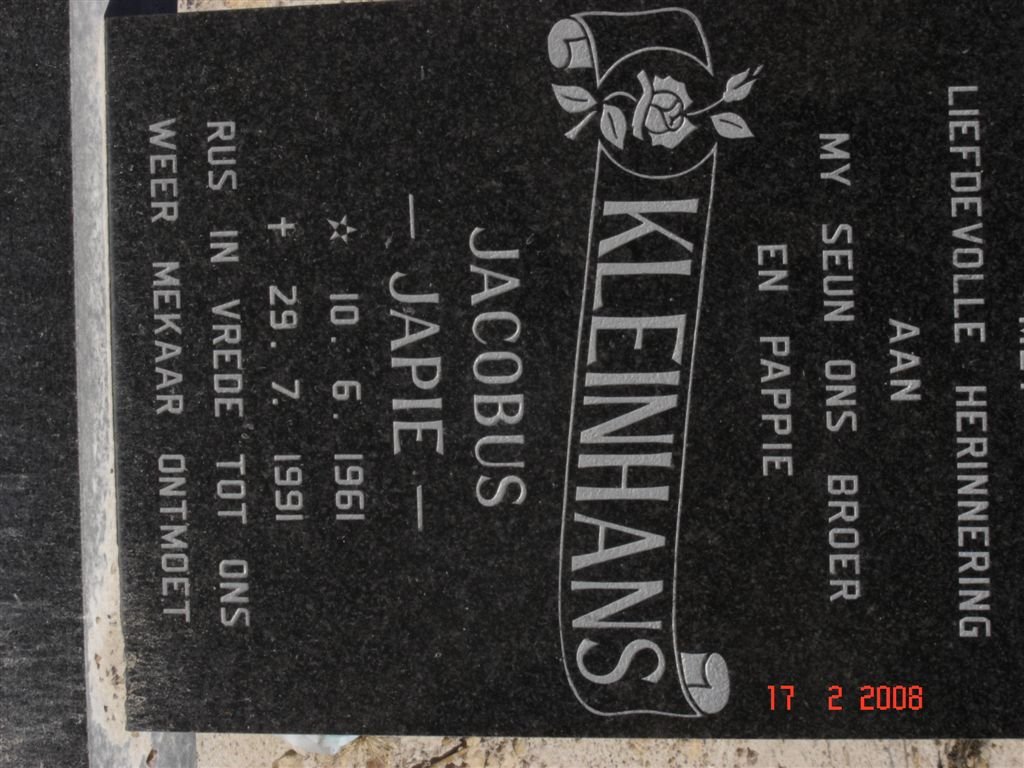 KLEINHANS Jacobus 1961-1991