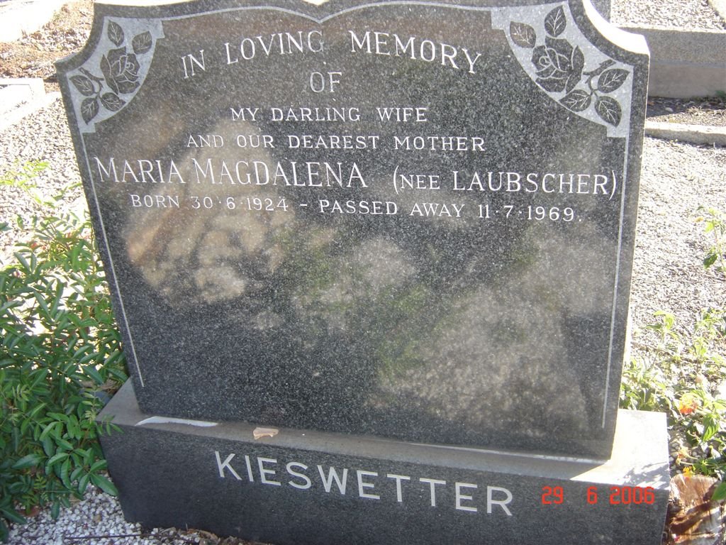 KIESWETTER Maria Magdalena nee LAUBSCHER 1924-1969