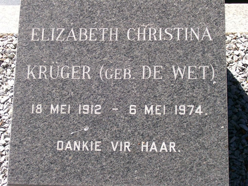 KRUGER Elizabeth Christina nee DE WET 1912-1974