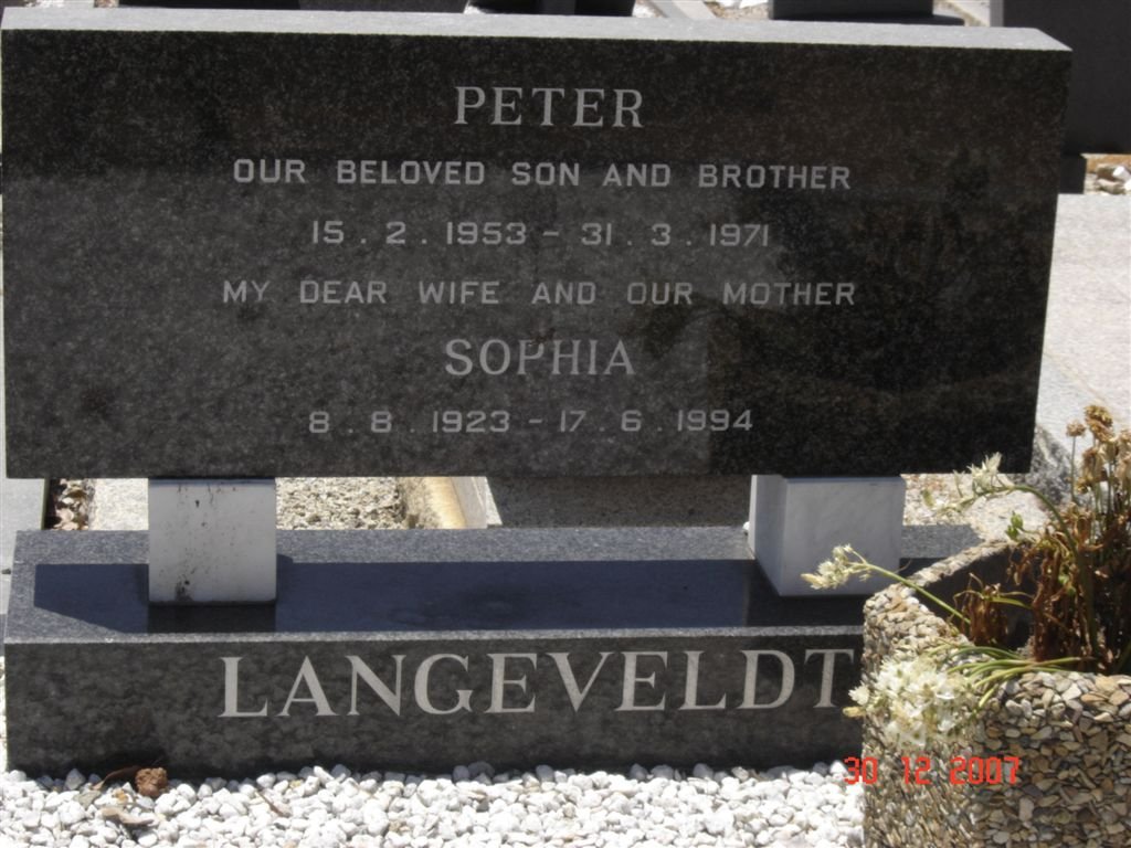 LANGEVELDT Sophia 1923-1994 :: LANGEVELDT Peter  1953-1971
