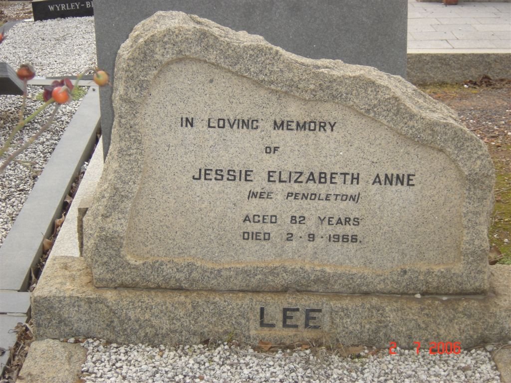 LEE Jessie Elizabeth Anne nee PENDLETON -1966