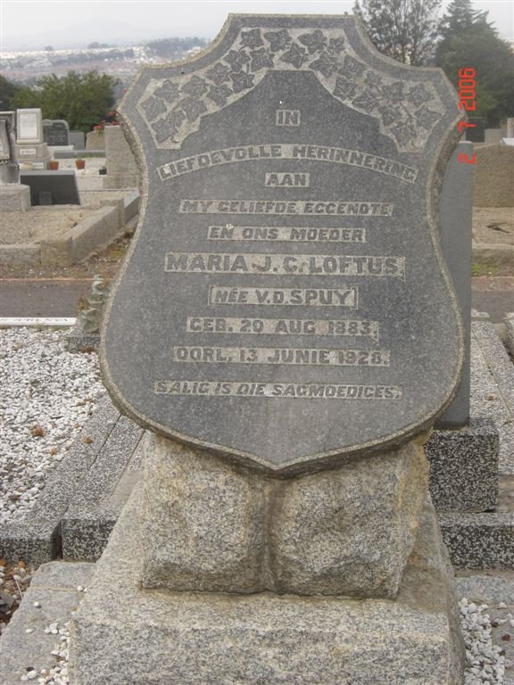 LOFTUS Maria J.C. nee V.D. SPUY 1883-1928