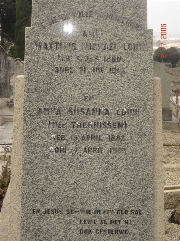 LOUW Matthys Michael 1880–194? &amp; Anna Susanna THEUNISSEN 1882-1963