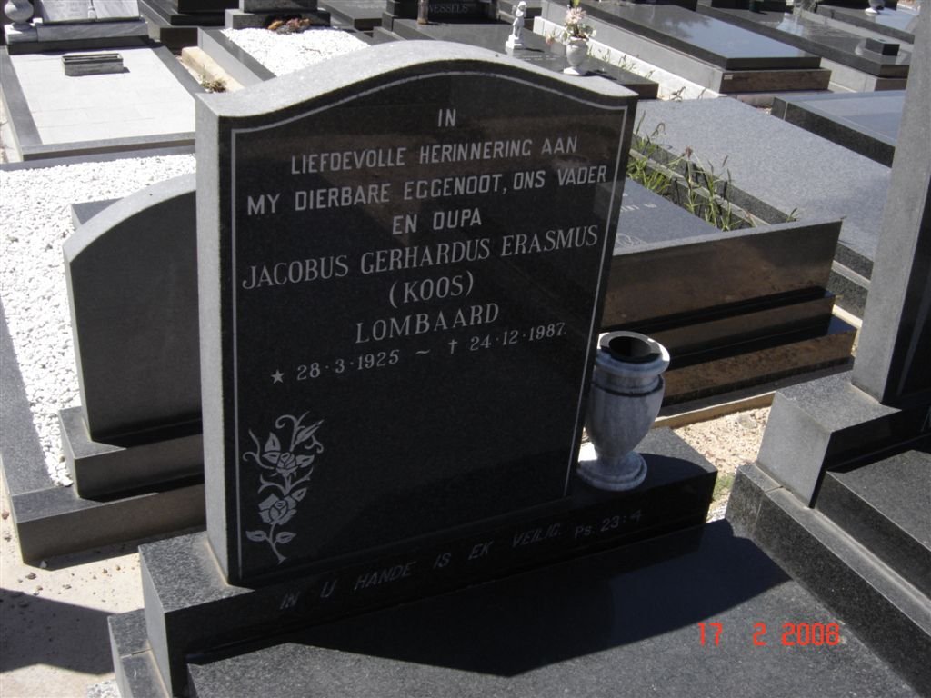 LOMBAARD Jacobus Gerhardus Erasmus 1925-1987