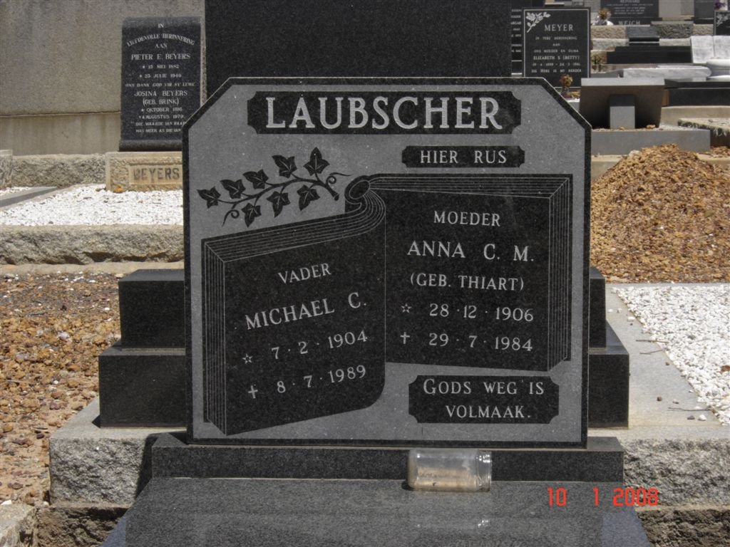 LAUBSCHER Michael C. 1904-1989 &amp; Anna C.M. THIART 1906-1984