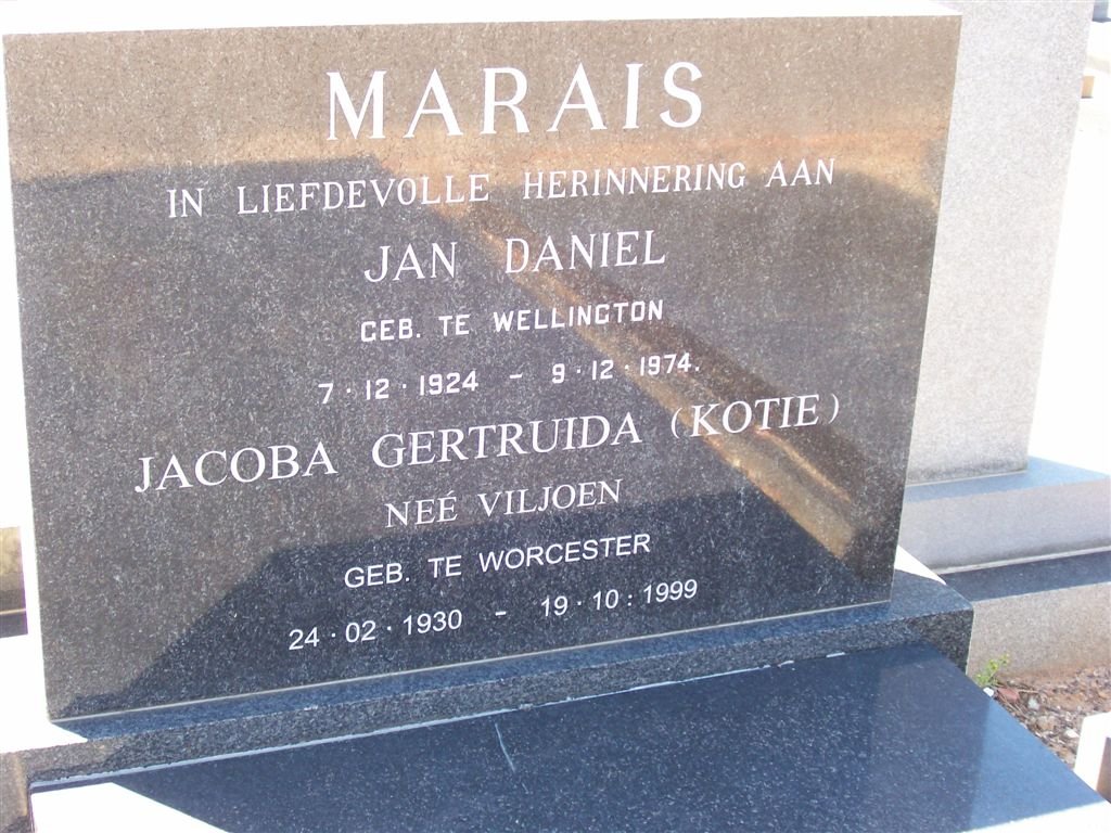 MARAIS Jan Daniel 1924-1974 &amp; Jacoba Gertruida VILJOEN 1930-1999