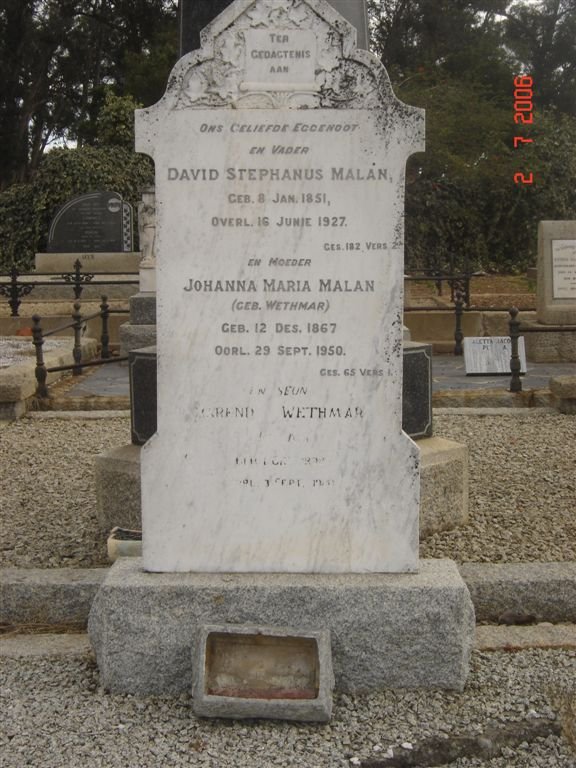 MALAN David Stephanus 1851-1927 &amp; Johanna Maria WETHMAR 1867-1950 :: MALAN Barend Wethmar ?-?