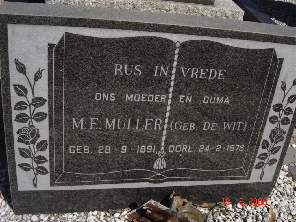 MULLER M.E. nee DE WIT 1891-1978