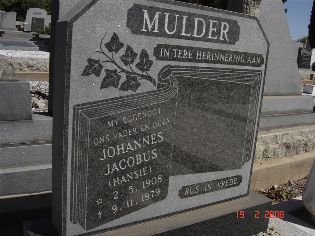 MULDER Johannes Jacobus 1908-1979