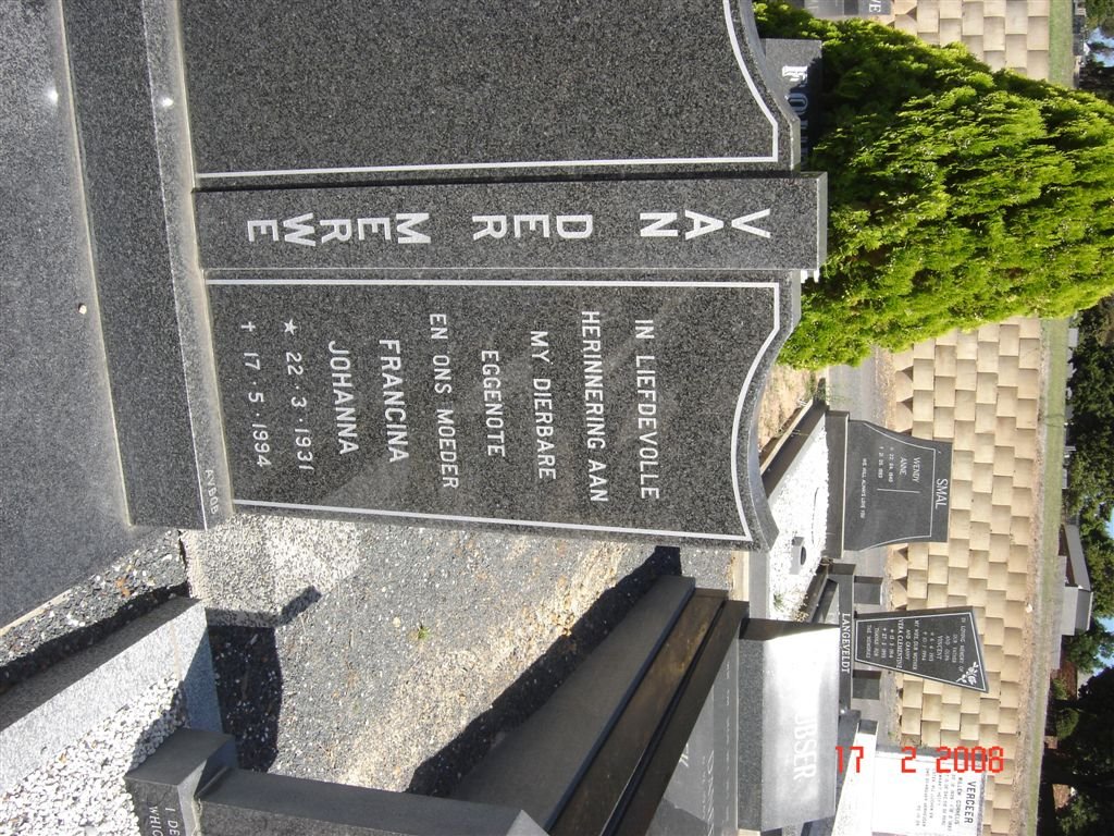 MERWE Francina Johanna, van der 1931-1994