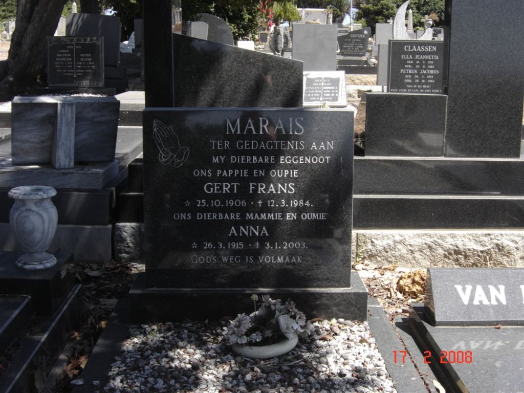 MARAIS Gert Frans 1906-1984 &amp; Anna 1915-2003