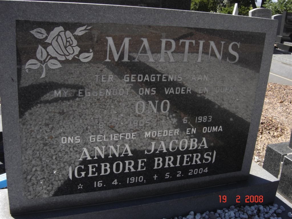 MARTINS Ono 1905-1983 &amp; Anna Jacoba BRIERS 1910-2004