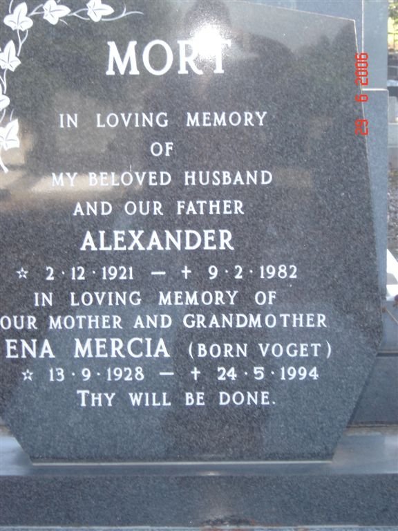 MORT Alexander 1921-1982 &amp; Ena Mercia VOGET 1928-1994