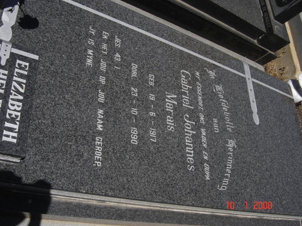 MARAIS Gabriel Johannes 1917-1990 &amp; Elizabeth Helene LOCHNER 1921-2003